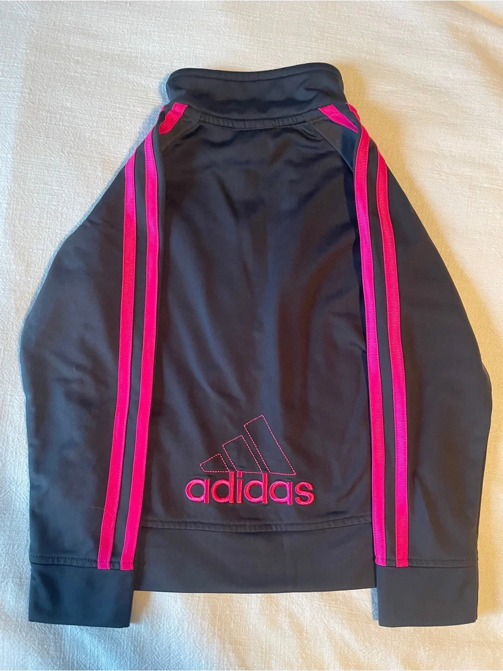 adidas Kids Black Sweatpants and Track Jacket with Pink Stripes